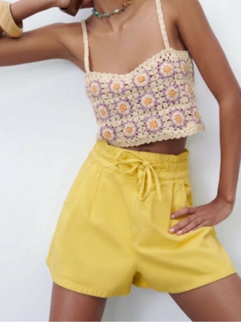 Zara Yellow High-Waist Drawstring Women’s Shorts